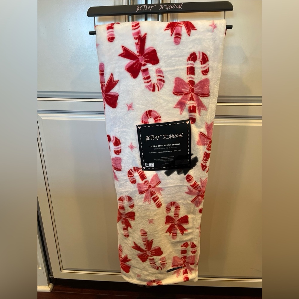 Betsey Johnson Christmas Candy Cane Throw Blanket